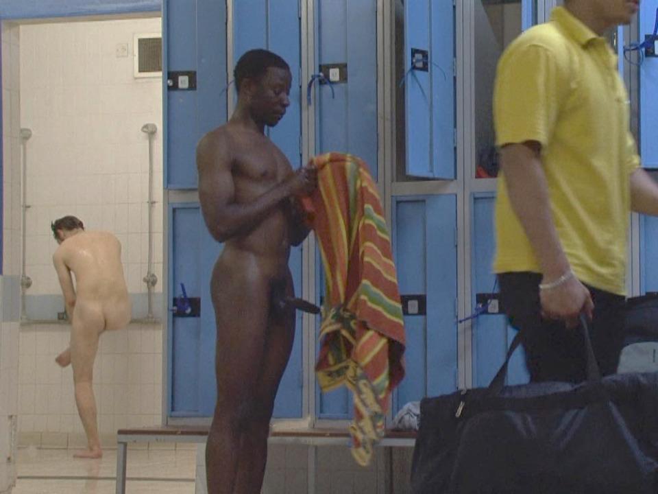 Male teens naked in locker room showers