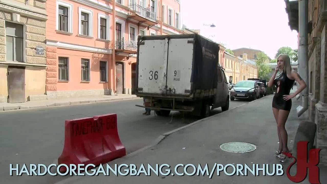 Street hooker gets mobbed gangbang