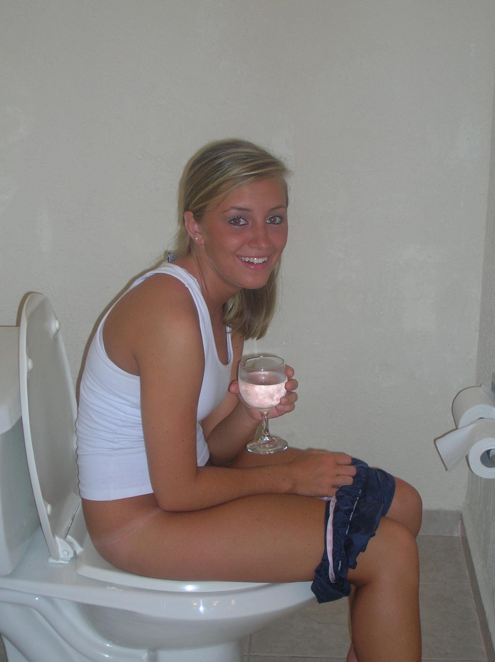 Girl peeing toilet